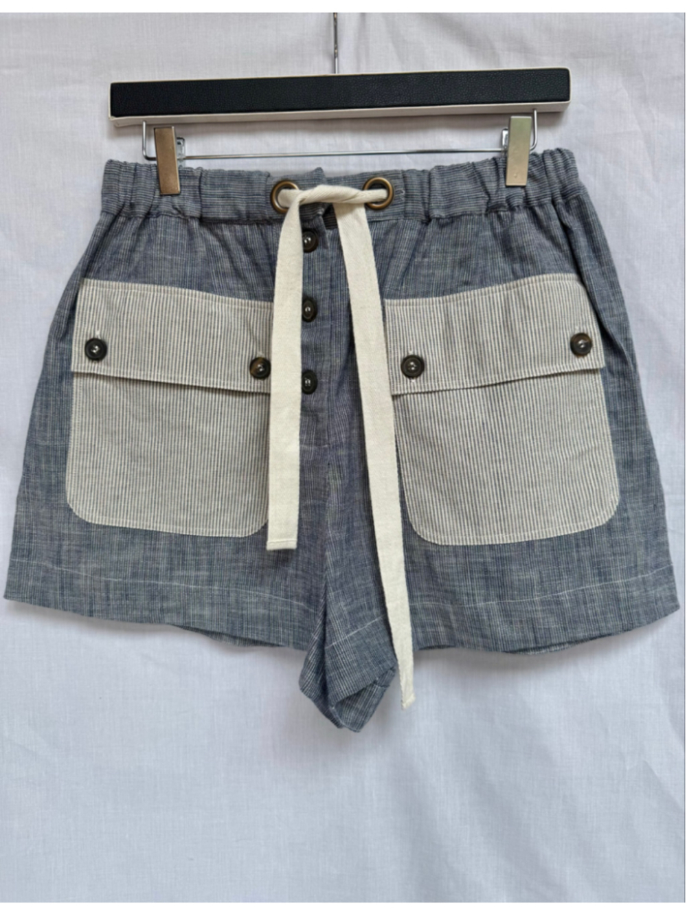 Ulla Johnson Gracie Shorts NWT Size 6 Blue Stripe Cotton Drawstring